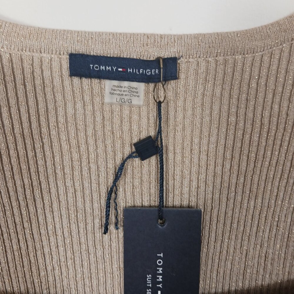 Tommie Hilfiger, NWT, Large, Short Sleeve Sweater, Metallic Gold, Neutral - Picture 5 of 16